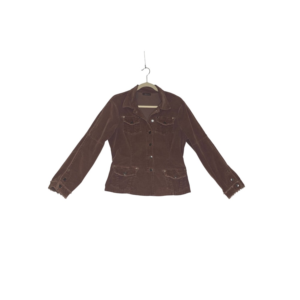 XCVI Brown Corduroy Utility Jacket Raw Edge Frayed Pockets Brown L Y2K Grunge
